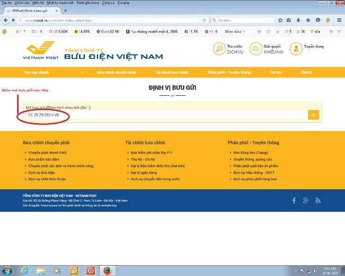 Truy cập vào website của VNPost